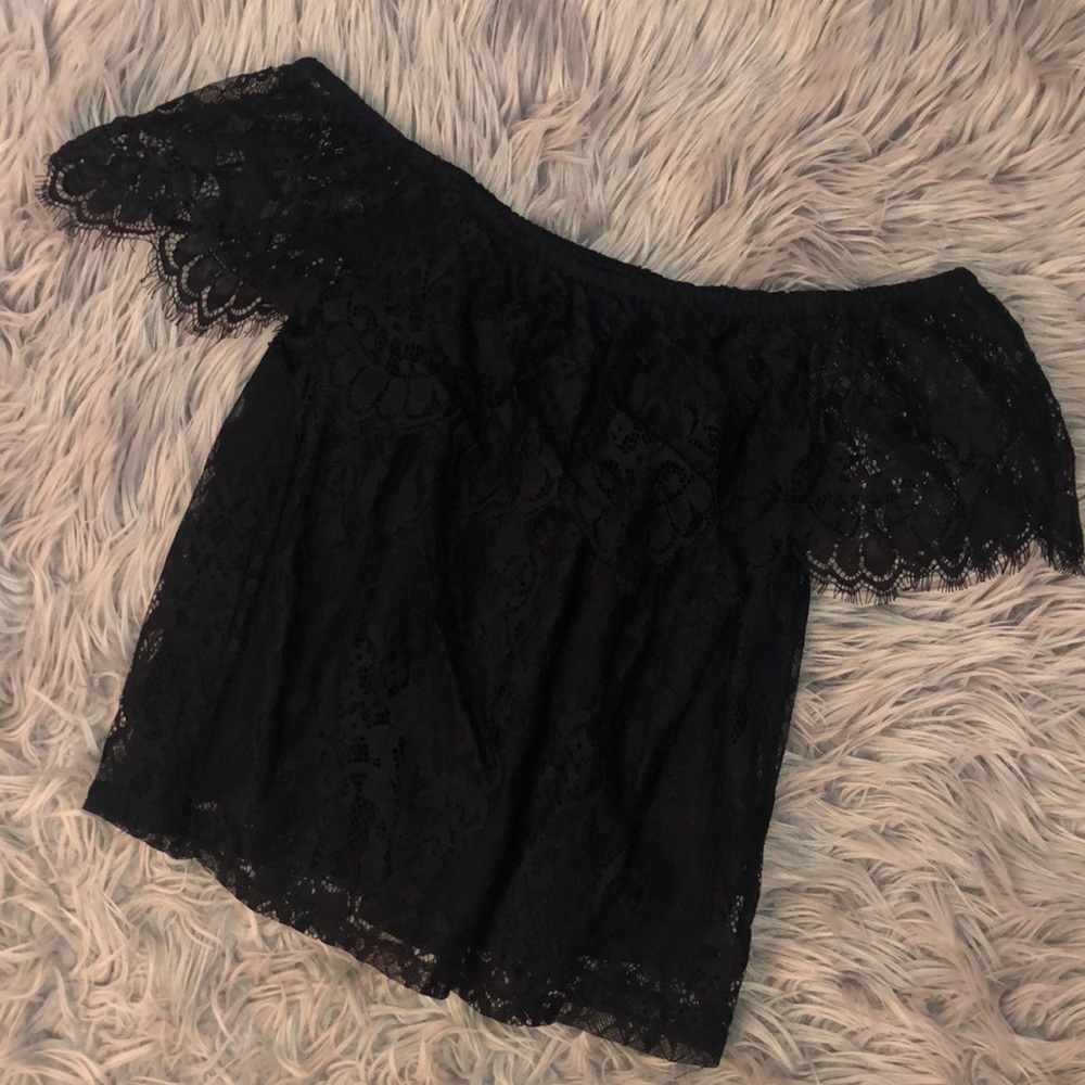 Black lace off the shoulder top